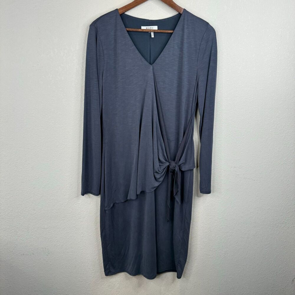 ZOZO Women Tie Front Wrap Midi Dress Long Sleeve Blue Medium Romantic Classy